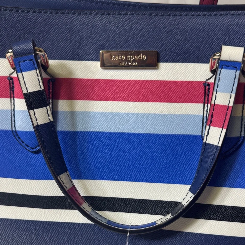 Kate Spade New York Striped Satchel Tote‎ Crossbody Bag Navy Rose White Blue